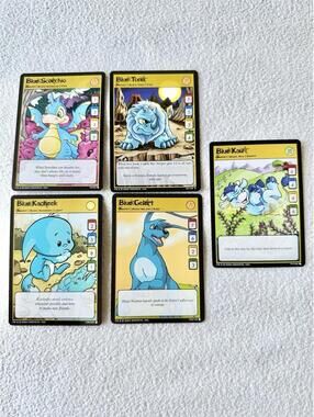 2003 Neopets TCG Blue Bundle of 5 Trading Cards Scorchio Gelert Kacheek Tonu Kau